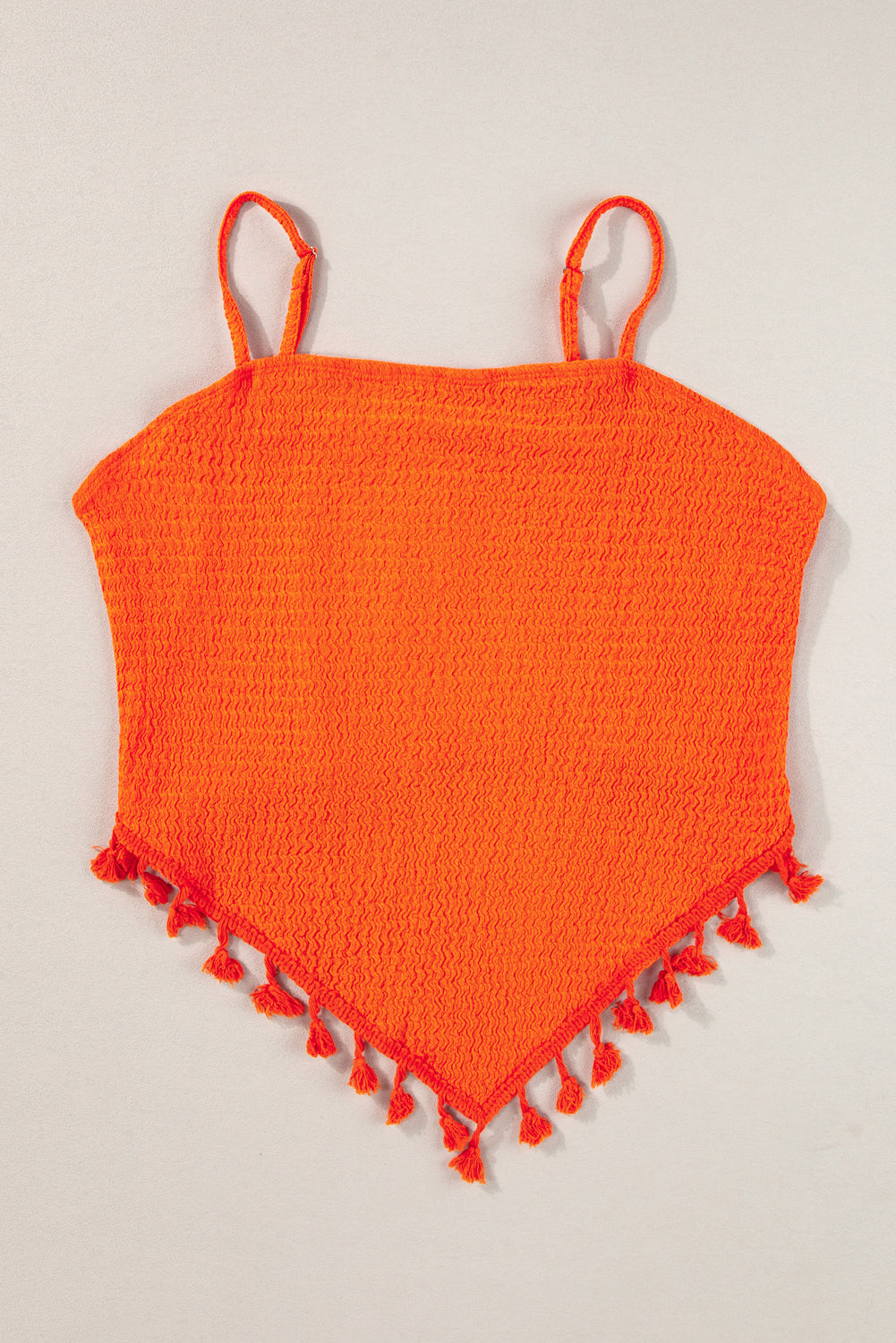 Orange Textured Tassel Hem Cropped Cami Top