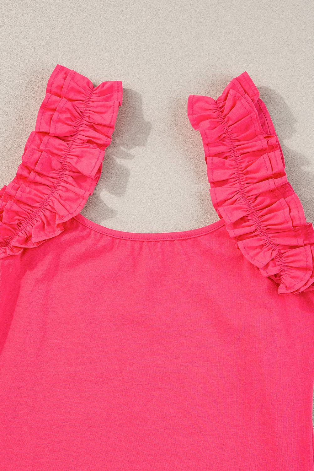 Strawberry Pink Ruffled Wide Straps Slim Tank Top