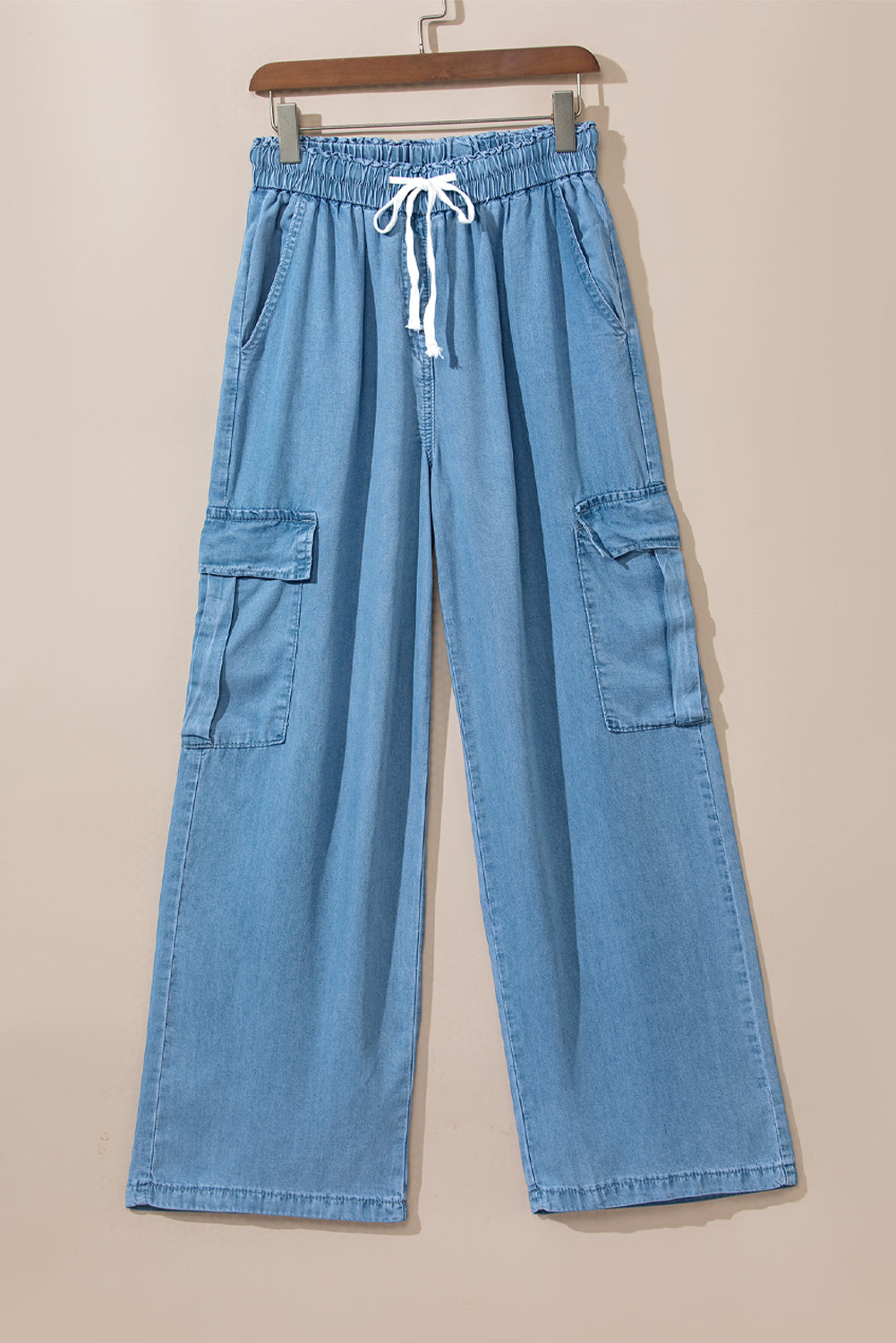 Sky Blue High Waist Cargo Jeans