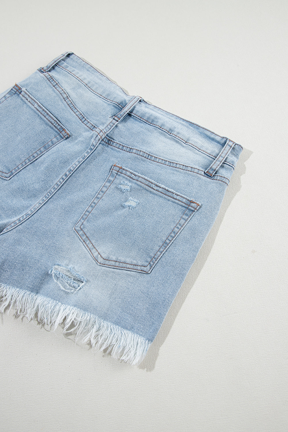 Light Blue Distressed High Waist Shorts