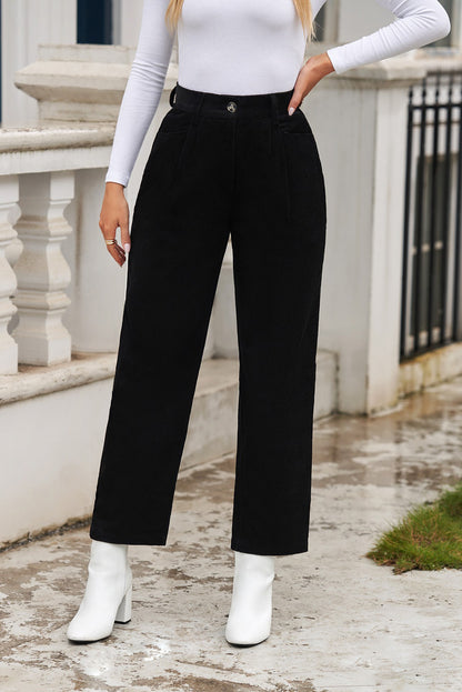 Black Corduroy High Waist Pants