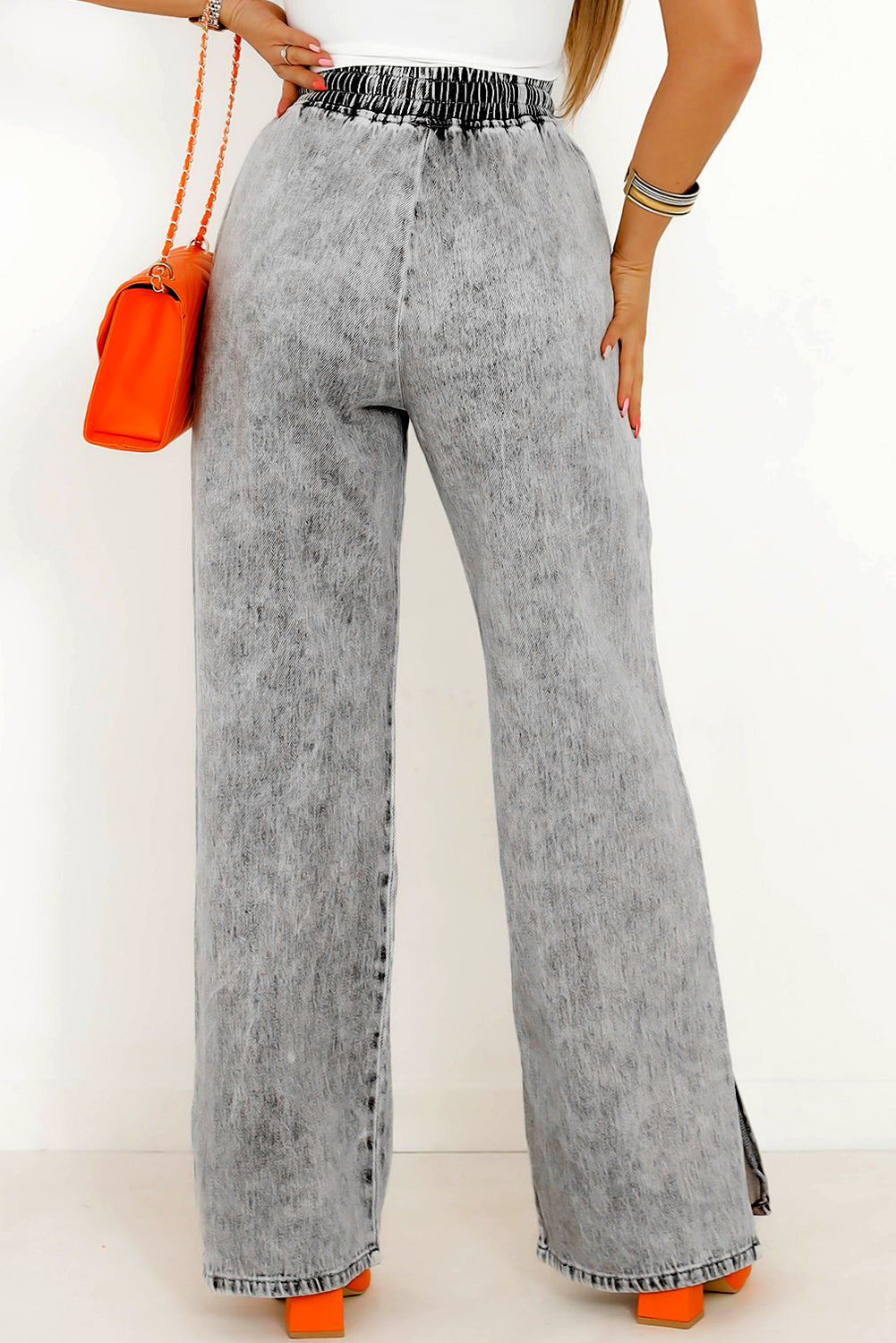 Medium Grey Drawstring Wide Leg Jeans