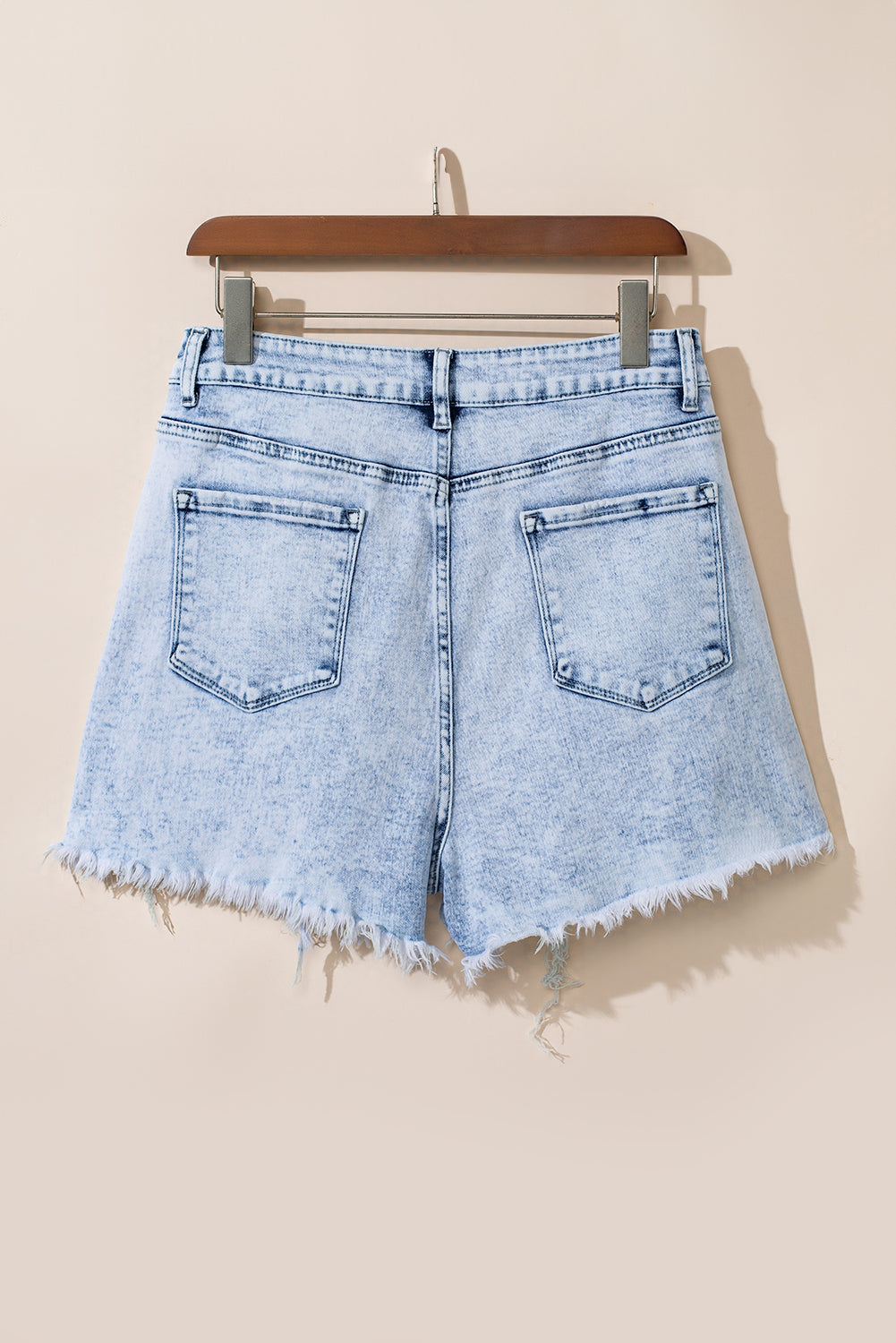 Light Blue Acid Wash Raw Edge Shorts