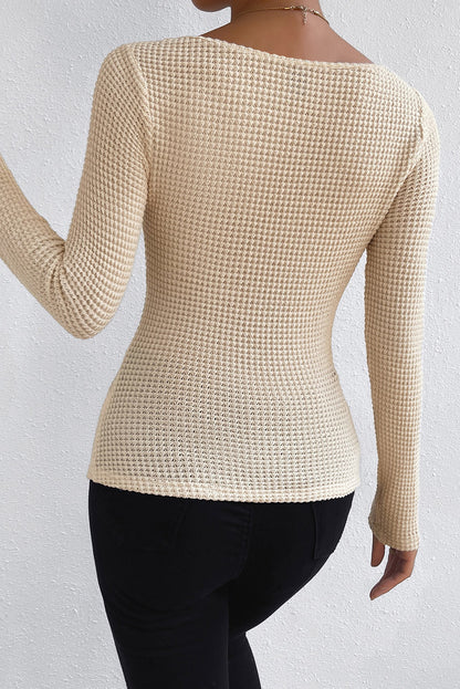 Apricot Ruched Textured Knit Top