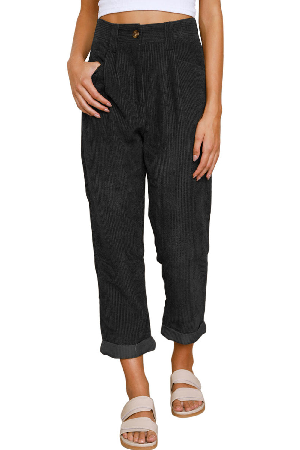 Black Corduroy High Waist Pants