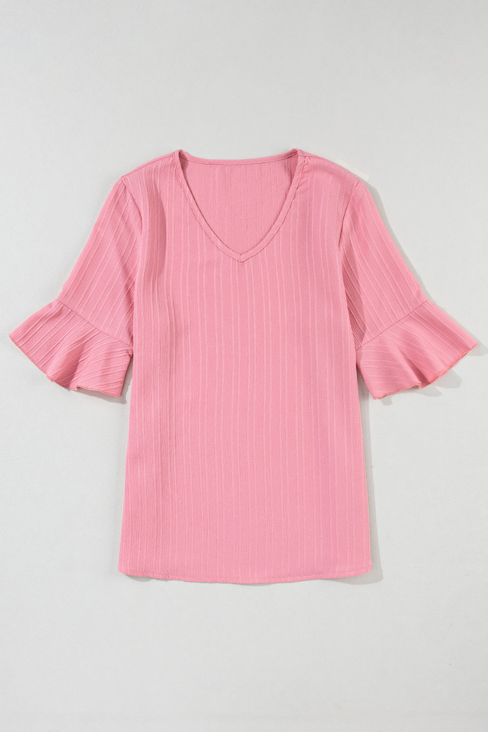 Peach Blossom Ruffled V Neck Top