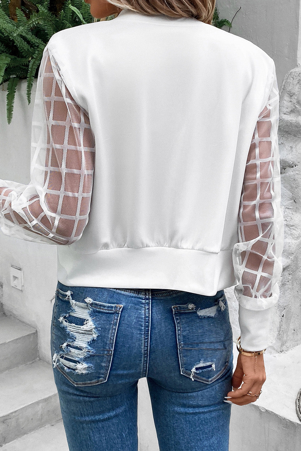 White Latticed Bomber Jacket