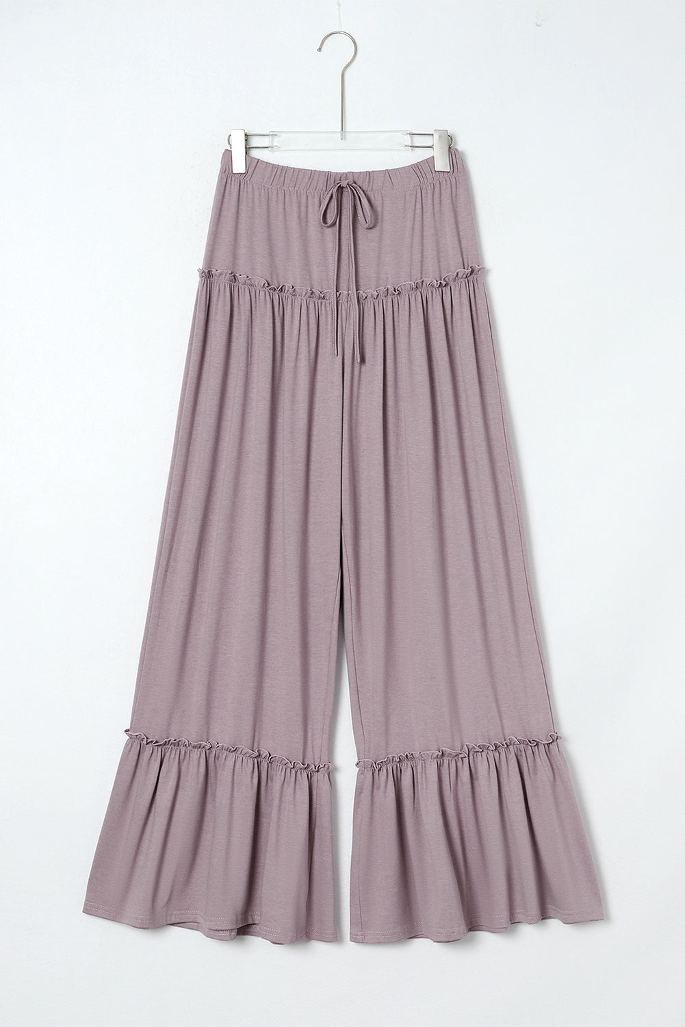 Khaki Frilled High Waist Wide Leg Pants