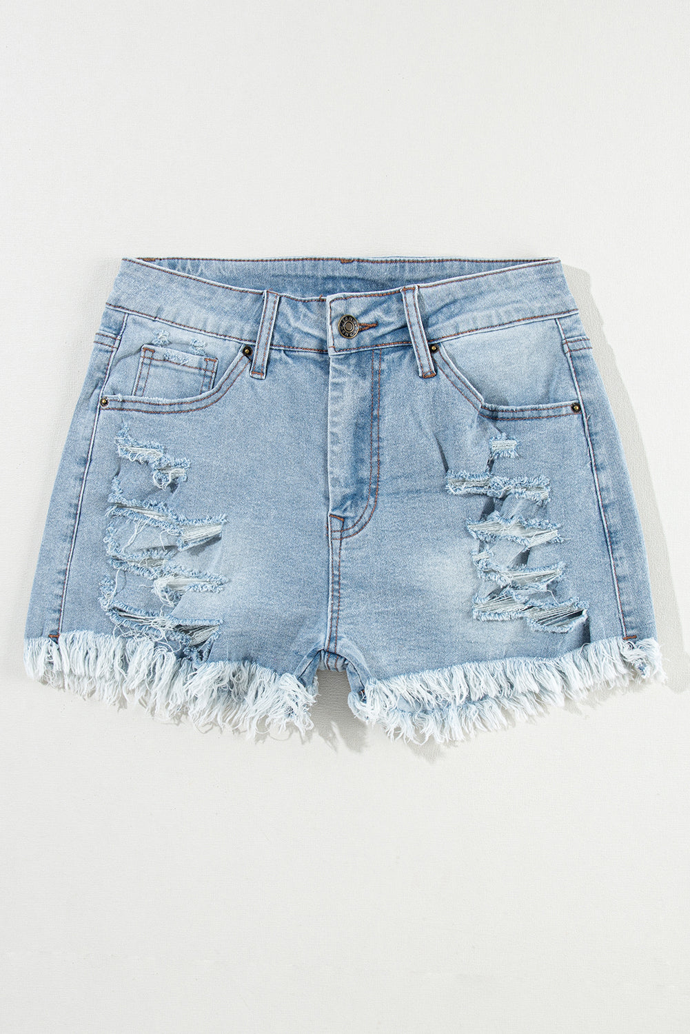 Light Blue Distressed High Waist Shorts