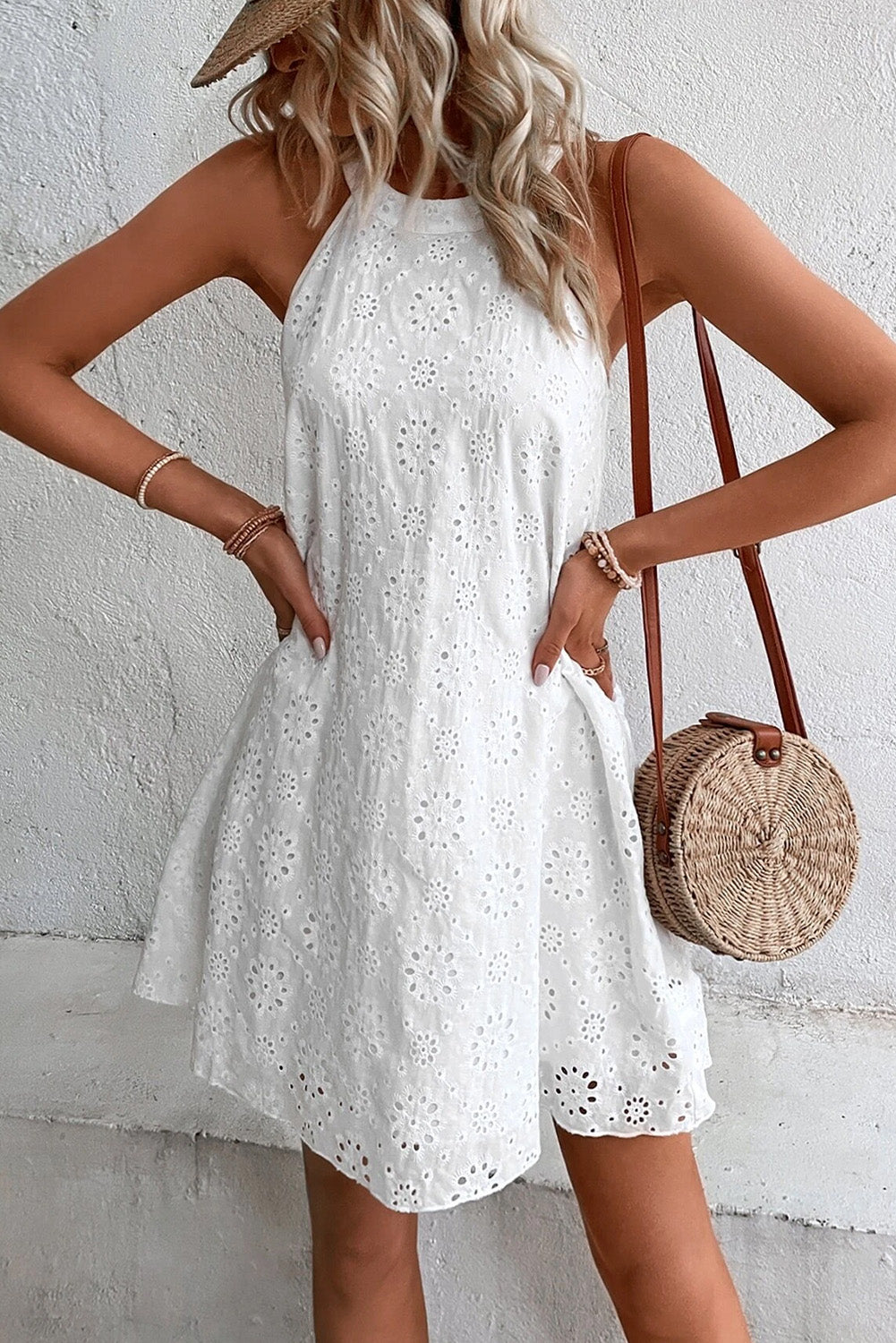 White Boho Halter Neck Dress