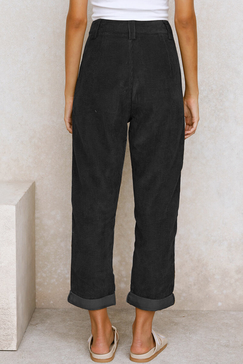 Black Corduroy High Waist Pants