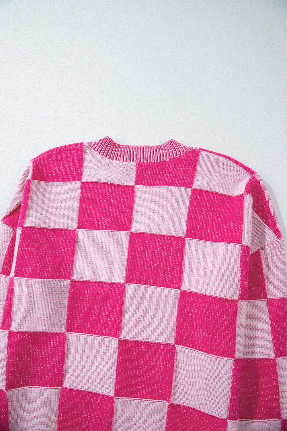 Pink Checkered Drop Shoulder Buttoned V Neck Cardigan