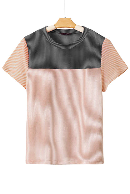 Black Rib Textured Colorblock T Shirt