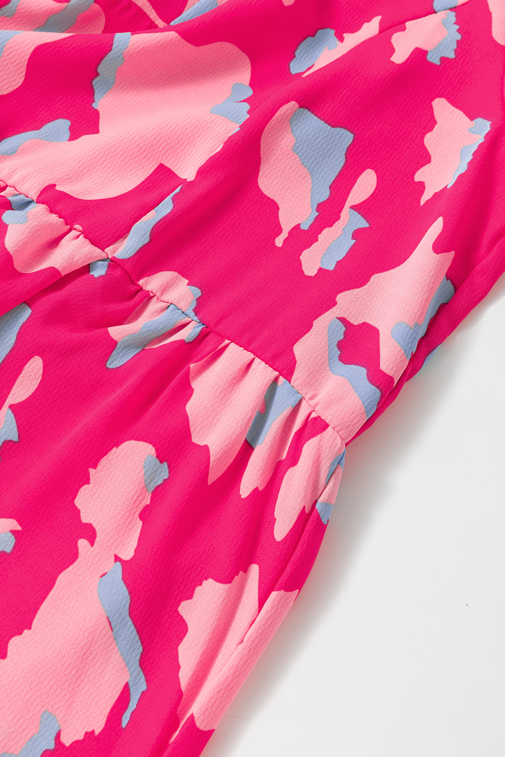 Pink Abstract Printed Puff Short Sleeve Tiered Loose Dress