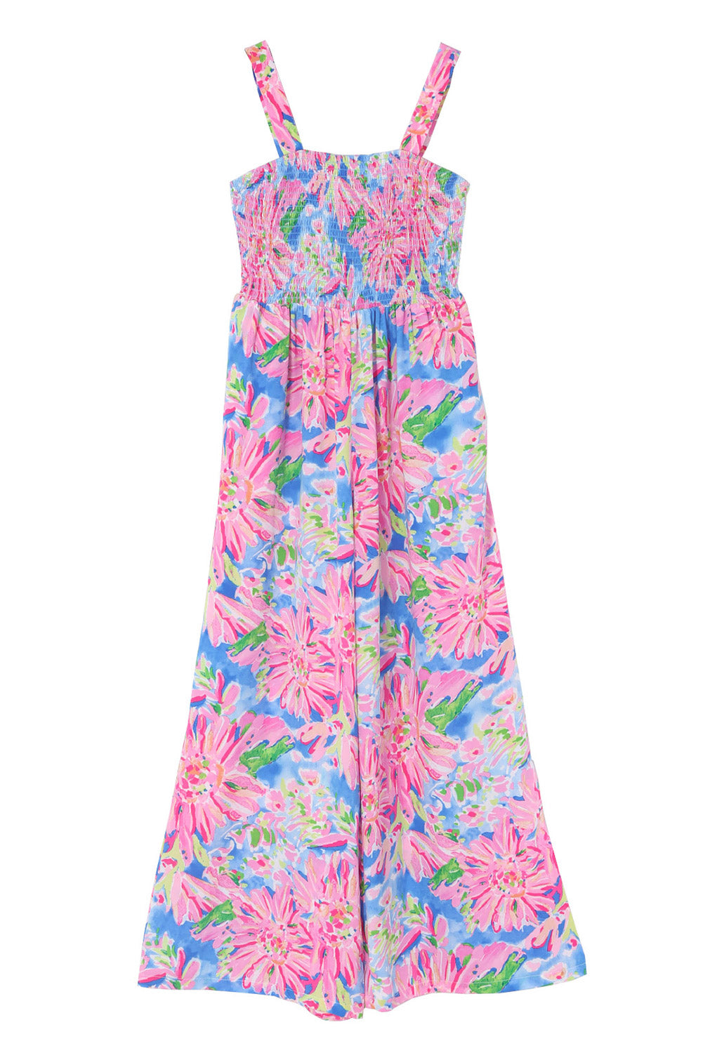 Pink Abstract Floral Painting Wide Leg Jumpsuit