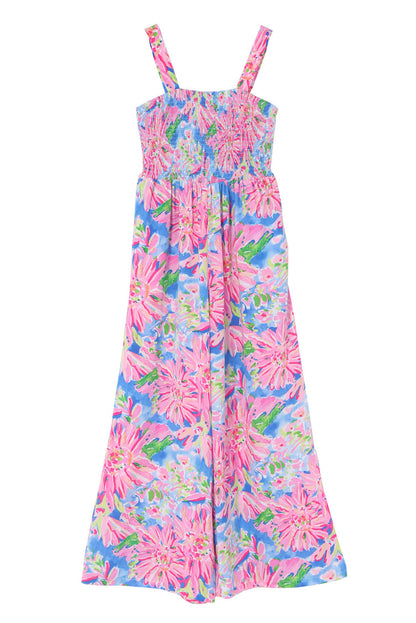 Pink Abstract Floral Painting Wide Leg Jumpsuit