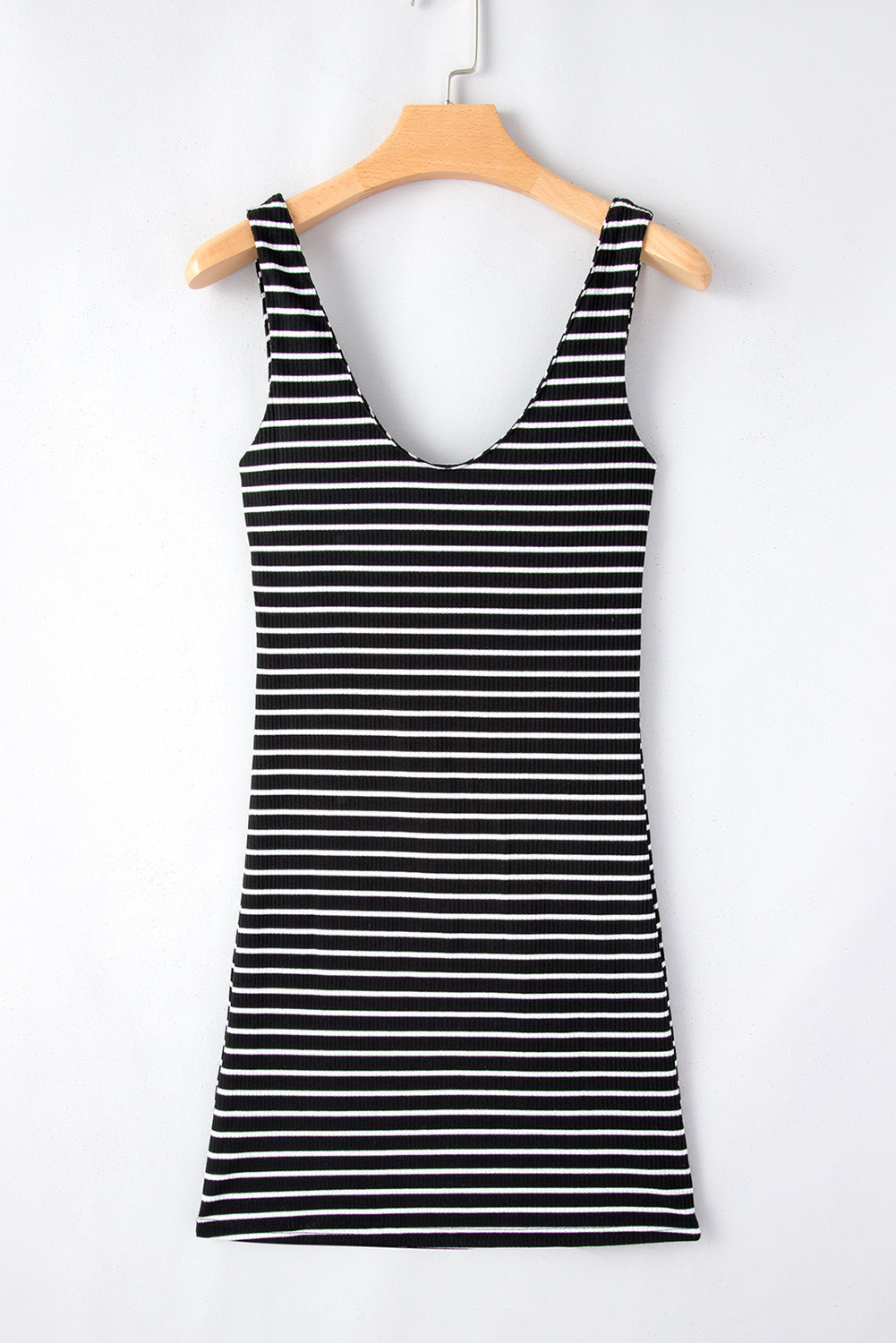 Black Stripe Ribbed Knit Mini Dress