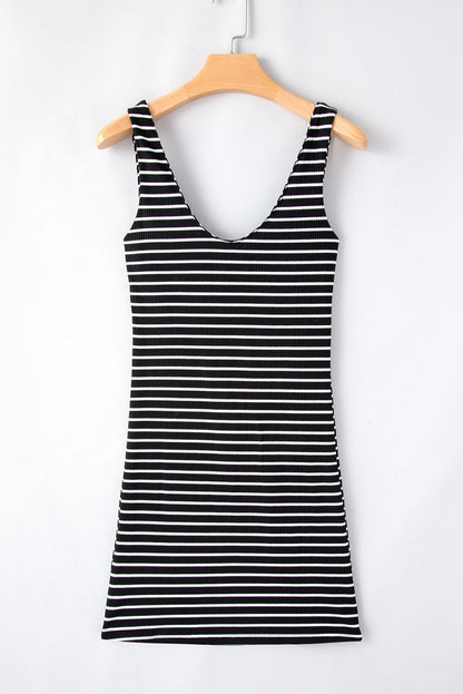 Black Stripe Ribbed Knit Mini Dress