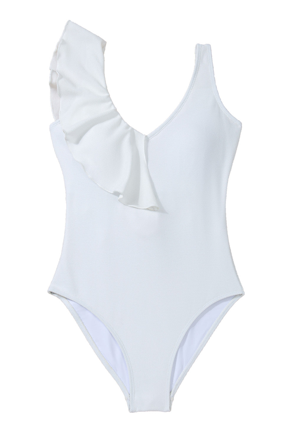 White Asymmetric Ruffle Tie Waist Swimsuit