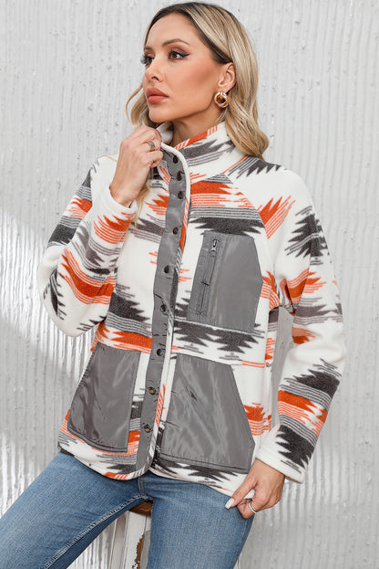 Multicolor Fleece Patchwork Snap Button Jacket