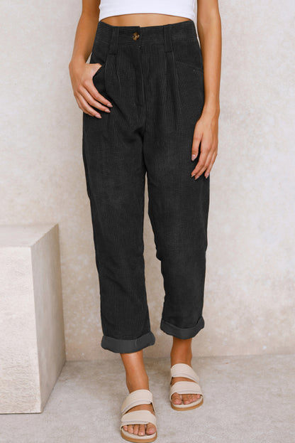 Black Corduroy High Waist Pants