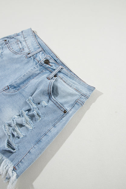 Light Blue Distressed High Waist Shorts