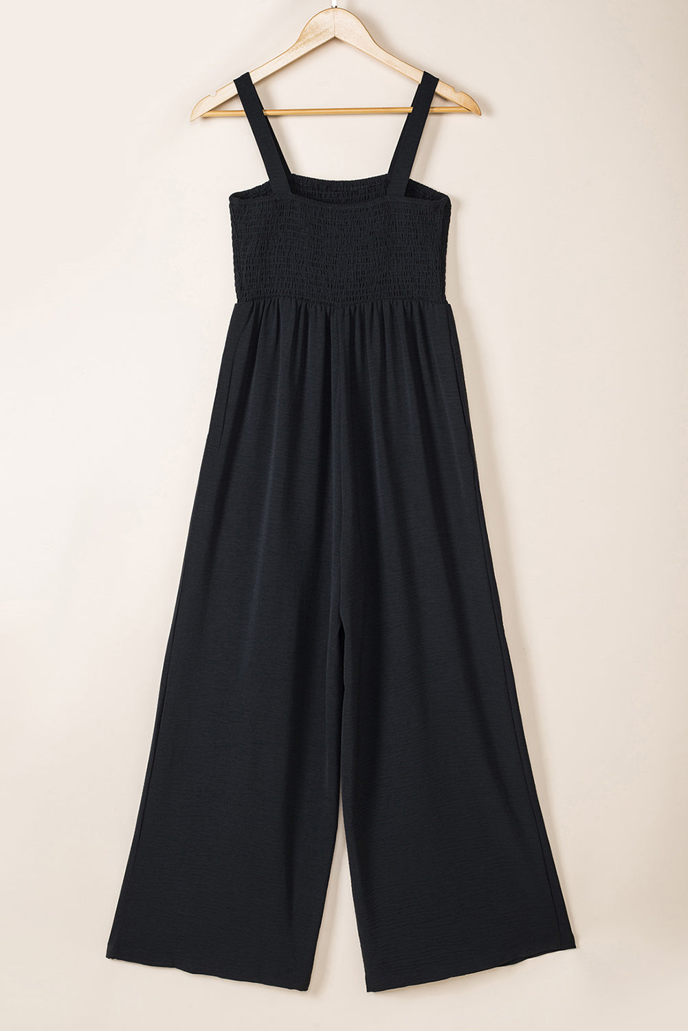 Black Smocked Sleeveless Wide Leg Jumpsuit