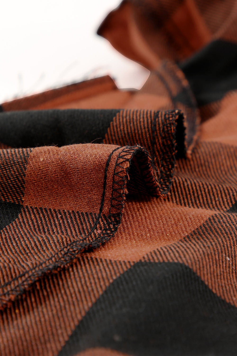 Brown Turn-down Collar Plaid Shirt Coat