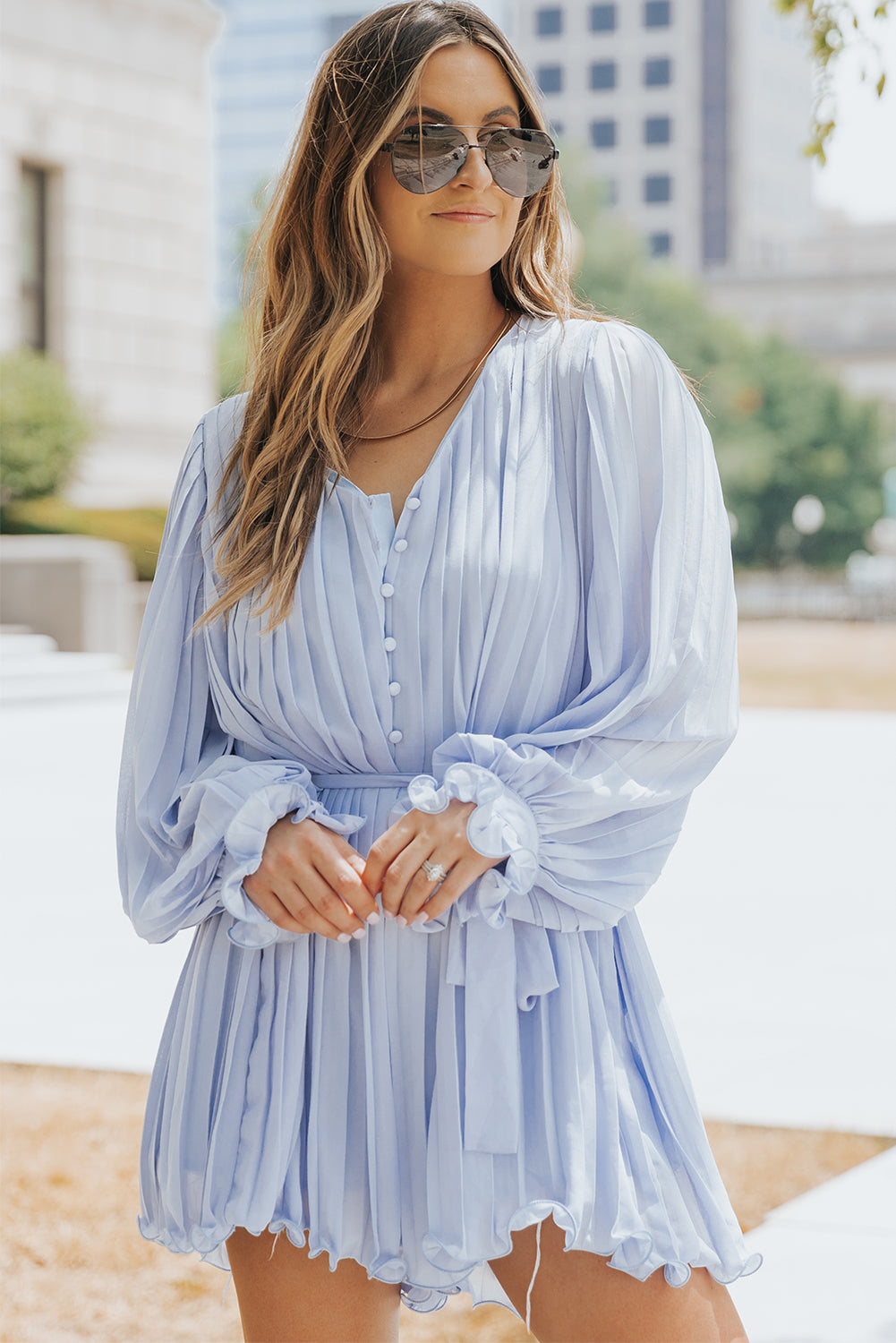 Sky Blue Ruffled Tie Waist Romper