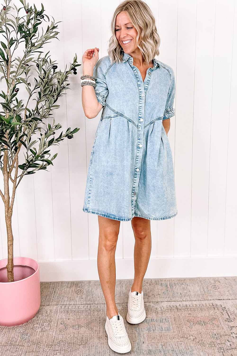 Beau Blue Mineral Wash Ruffled Denim Dress