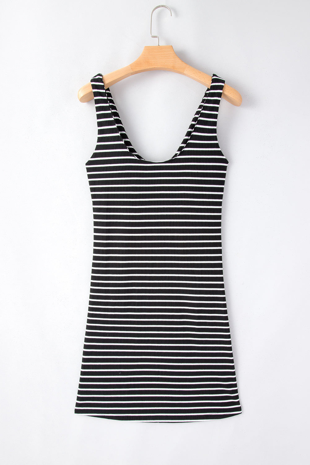 Black Stripe Ribbed Knit Mini Dress