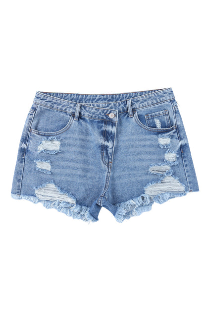 Sky Blue High Rise Crossover Denim Shorts