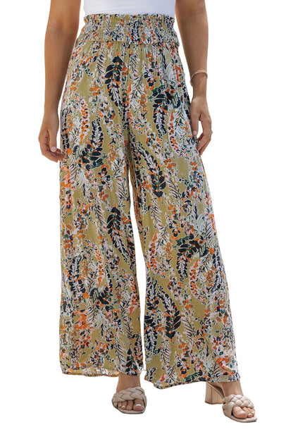 Multicolor Floral Shirred High Waist Pants