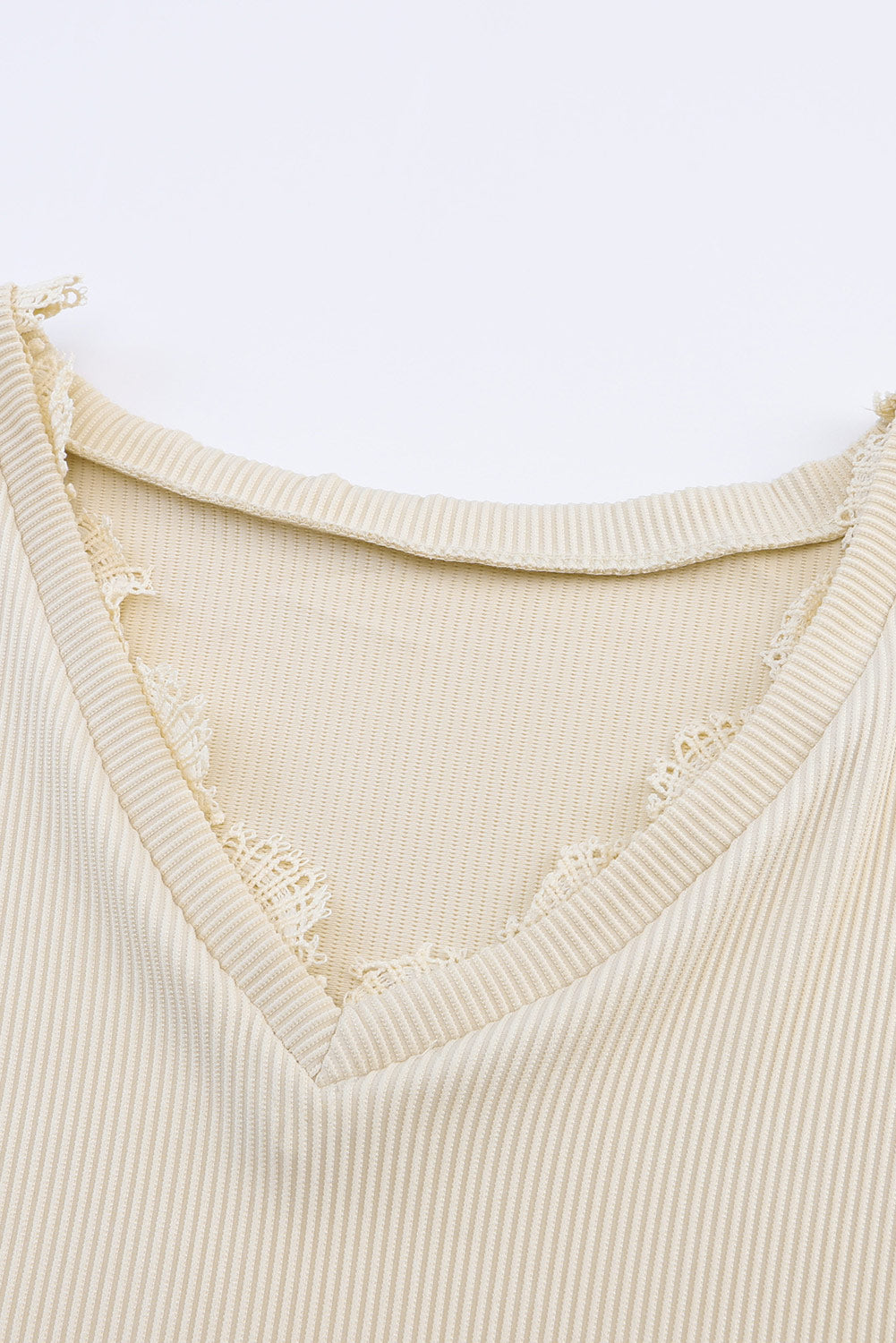 Apricot Ribbed V Neck Top