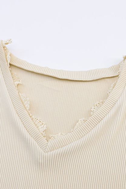 Apricot Ribbed V Neck Top