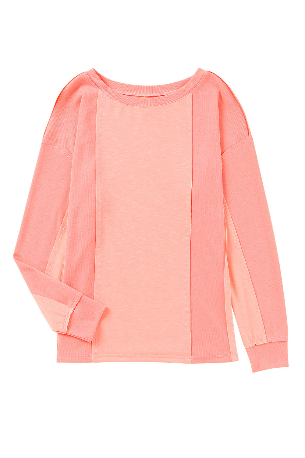 Pink Solid Color Patchwork Long Sleeve Top