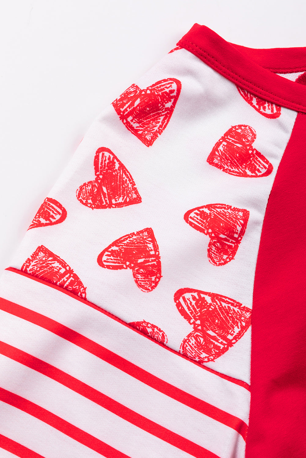 Fiery Red Heart Striped Raglan Sleeve Henley Top