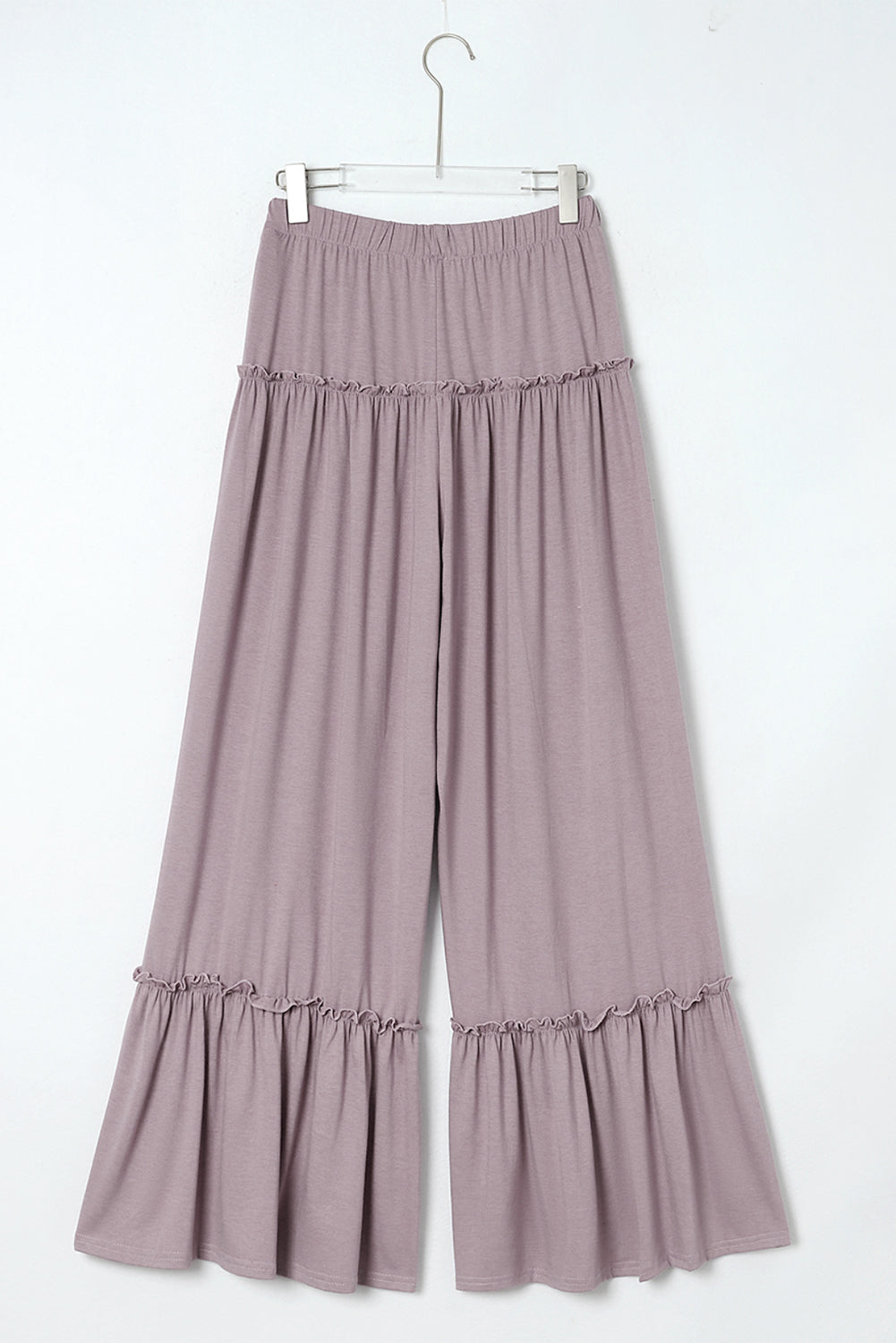 Khaki Frilled High Waist Wide Leg Pants