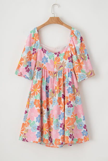 Pink Summer Floral Babydoll Dress