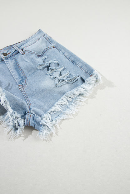 Light Blue Distressed High Waist Shorts