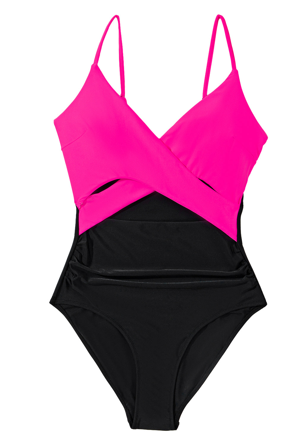 Rose Red Crossover Colorblock One Piece Swimsuit