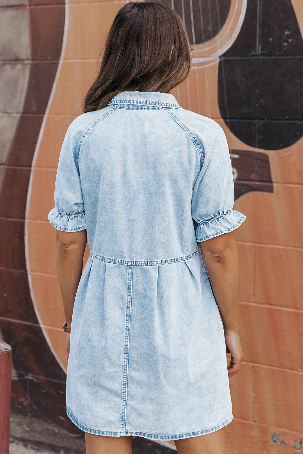 Beau Blue Mineral Wash Ruffled Denim Dress