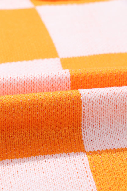 Orange Checkered Bishop Sleeve Sweater