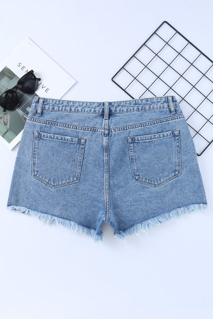 Sky Blue High Rise Crossover Denim Shorts