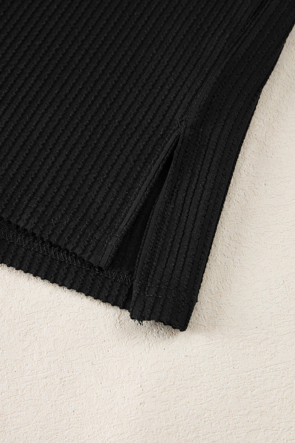 Black Textured Knit Exposed Stitching T-shirt