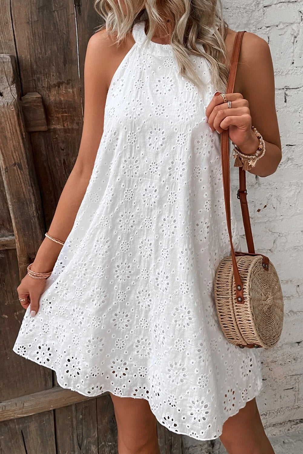 White Boho Halter Neck Dress