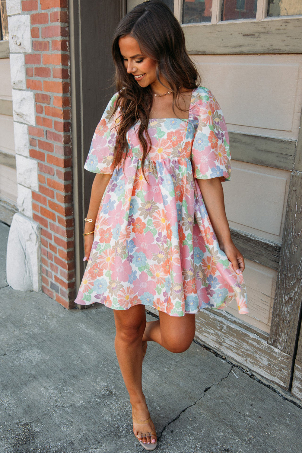 Pink Summer Floral Babydoll Dress