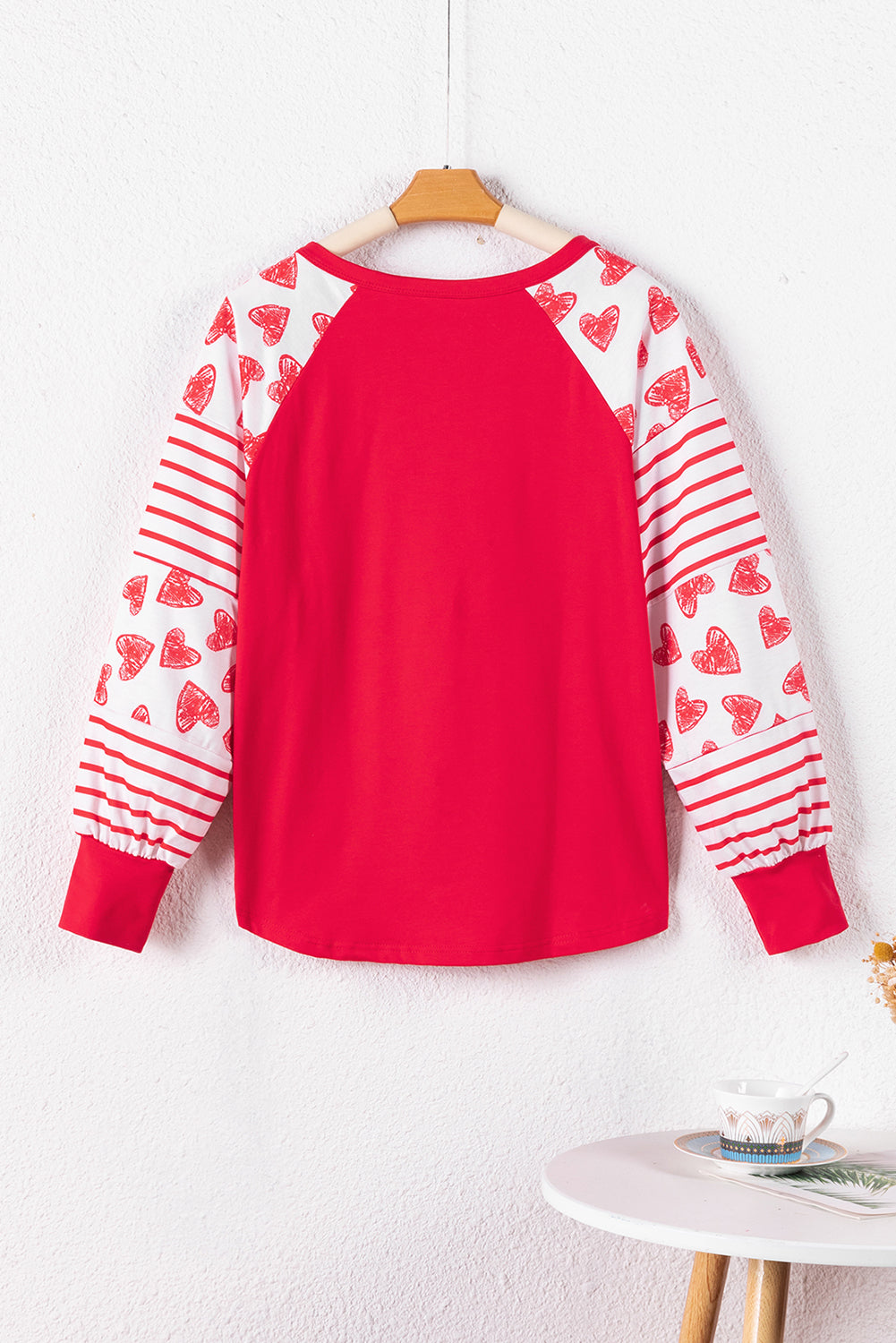 Fiery Red Heart Striped Raglan Sleeve Henley Top