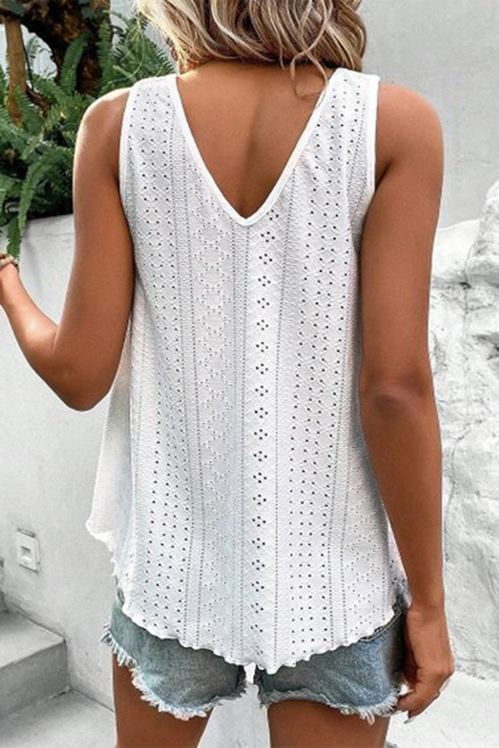 White Lace  V Neck Tank Top