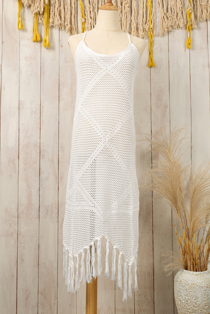 White Crisscross Knot Tasseled Beach Dress